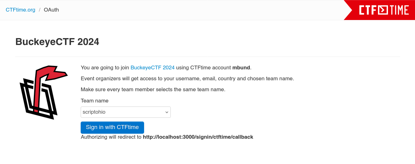 CTFtime oauth form