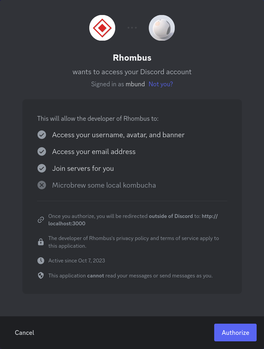 Discord oauth form